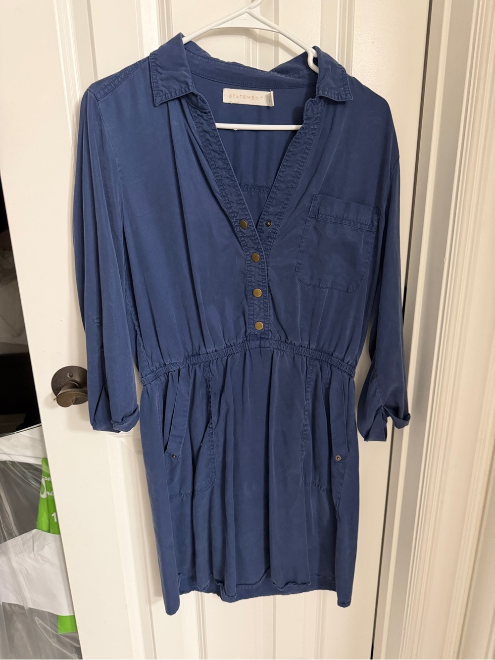 Navy Button-Front Shirt Dress